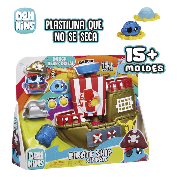 MGA Dohkins Playset Barco Pirata 123088 - Set de jeu bateau pirate avec pâte Never-Dry Dough sans gluten - À partir de 3 ans