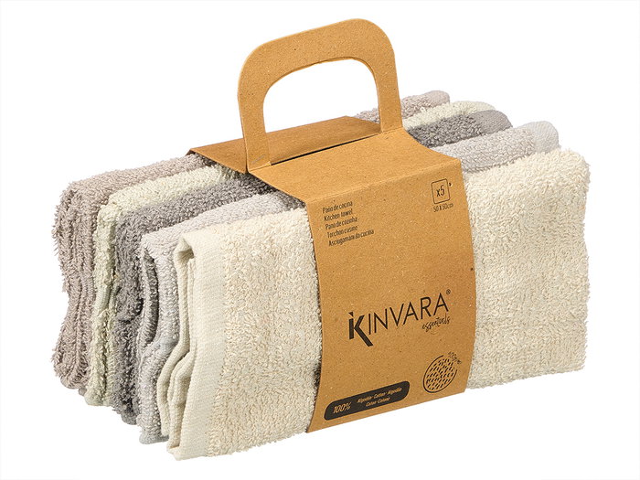 Kinvara Lot de 5 torchons de cuisine en coton gris, 50 x 50 cm