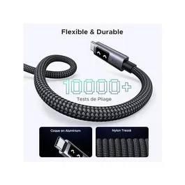 UGREEN Câble USB-C vers USB-C 100W PD Nylon Tressé Recharge Rapide Transfert de Données 2 mètres Noir