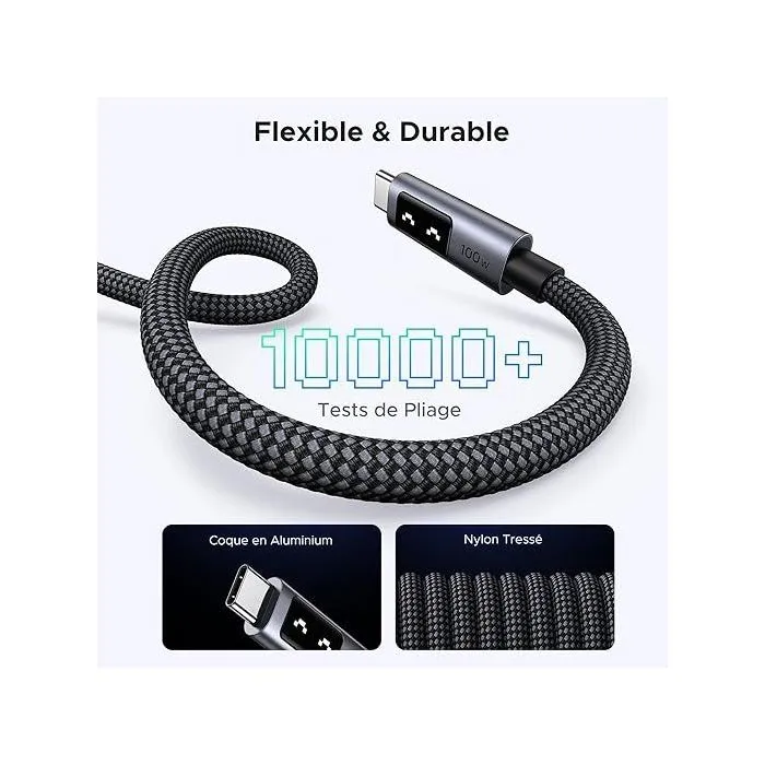 UGREEN Câble USB-C vers USB-C 100W PD Nylon Tressé Recharge Rapide Transfert de Données 2 mètres Noir UGREEN Câble USB-C vers USB-C 100W PD Nylon Tressé Recharge Rapide Transfert de Données 2 mètres Noir