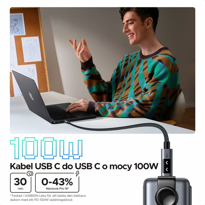 UGREEN Câble USB-C à USB-C 100W Nylon tressé - 2 m - Noir