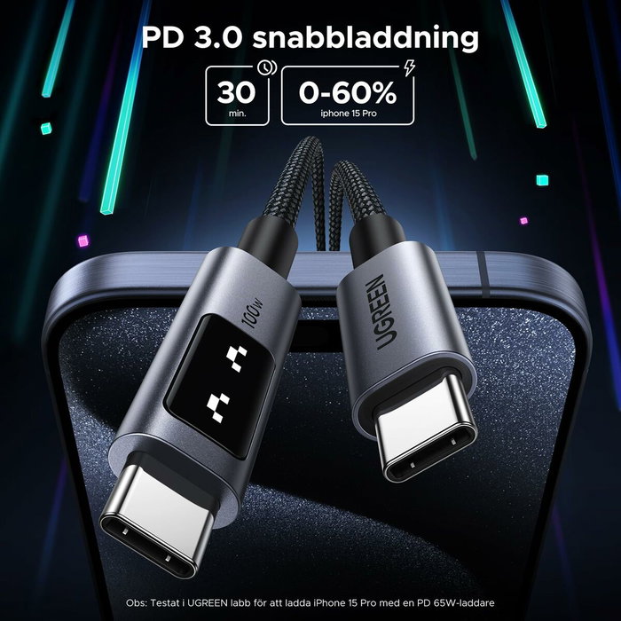 UGREEN Câble USB-C à USB-C 100W Nylon tressé - 2 m - Noir
