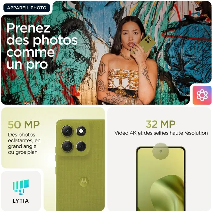 Motorola G86 Smartphone - 8 Go RAM, 256 Go Stockage, Vert - Écran Immersif, Performances Fluides, Autonomie Longue
