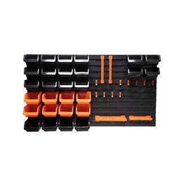 Black+Decker Panneau de rangement mural avec étagères et crochets, 43 pièces, ABS, noir et orange 98x23x43 cm