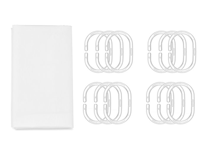 Berilo Rideau de Douche Transparent Blanc 180x180 cm (Set de 12)