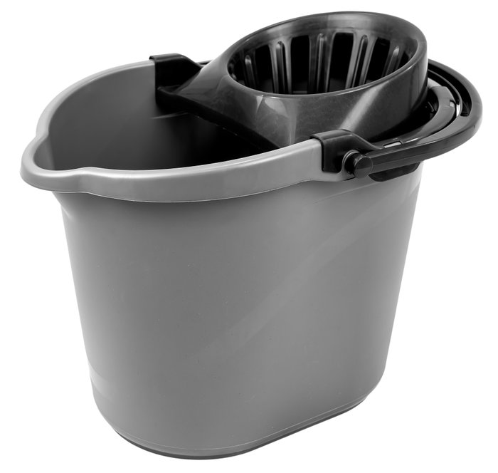 Seau rectangulaire avec essoreur gris pour serpillère/mocho 15 L Seau rectangulaire avec essoreur gris pour serpillère/mocho 15 L