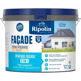 Ripolin Peinture Façade Classic 2 en 1 474647 - Ton pierre, finition mate - 10 Litres