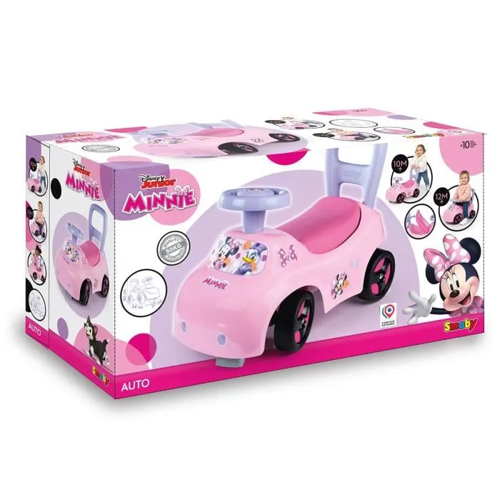 Smoby Porteur Auto Enfant 2 en 1 Minnie avec Coffre de Rangement, Aide à la Marche, Volant, Dès 10 Mois - Fabrication Française