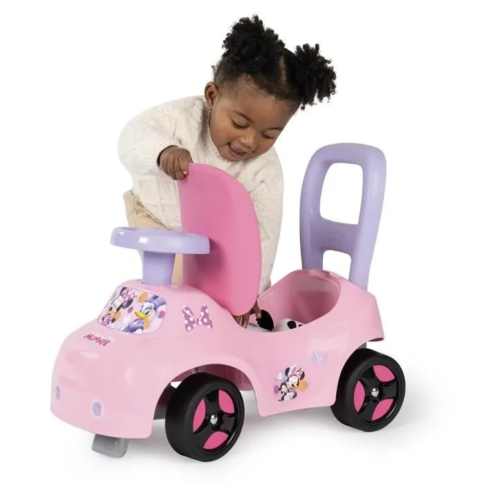 Smoby Porteur Auto Enfant 2 en 1 Minnie avec Coffre de Rangement, Aide à la Marche, Volant, Dès 10 Mois - Fabrication Française
