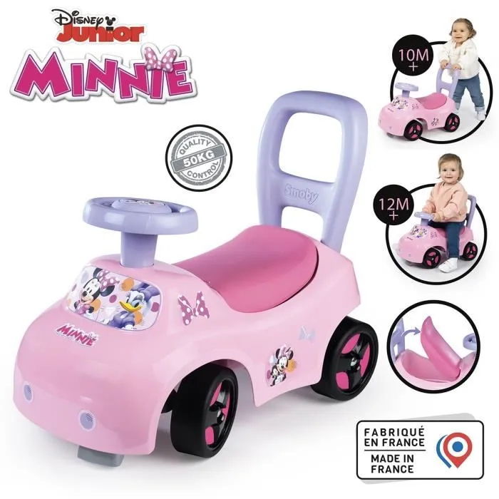 Smoby Porteur Auto Enfant 2 en 1 Minnie avec Coffre de Rangement, Aide à la Marche, Volant, Dès 10 Mois - Fabrication Française