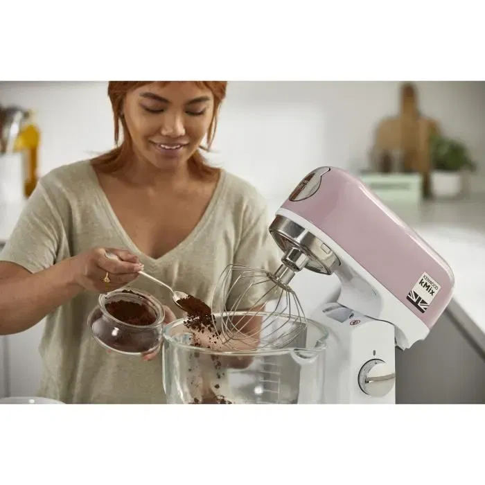 Kenwood KMX754PP Robot Pâtissier Multifonction - 1000W, Bol Verre 5L, 2 Sorties Accessoires, 15 Accessoires Inclus, Variateur 6 Positions, Rose Pastel