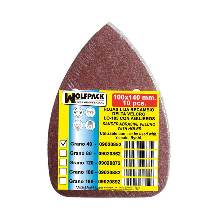 WOLFPACK LINEA PROFESIONAL Feuilles de ponçage Delta Velcro grain 40, 10 pièces