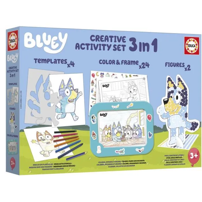 Educa - Set Créatif Décoration et Modelage Personnages Bluey - 3 Activités Dès 3 Ans - Peinture, Création 3D et Dessin