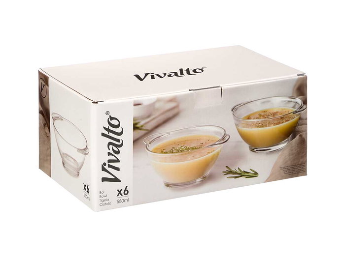 Vivalto Bol à Consommé avec Anses 580 ml Verre Transparent 18 x 7 x 14.5 cm (Set de 24)
