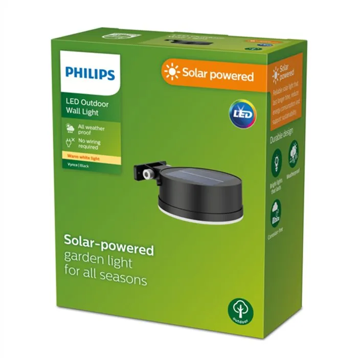 Philips Vynce - Applique murale solaire extérieure ronde, noir - Éclairage LED autonome sans fil Philips Vynce - Applique murale solaire extérieure ronde, noir - Éclairage LED autonome sans fil