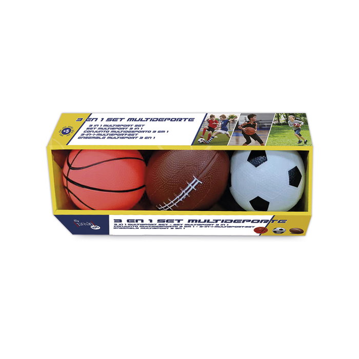 Tachan Pack de 3 balles multidisciplinaires avec ballon de football, football américain, basketball et pompe - Idéal jeux extérieurs