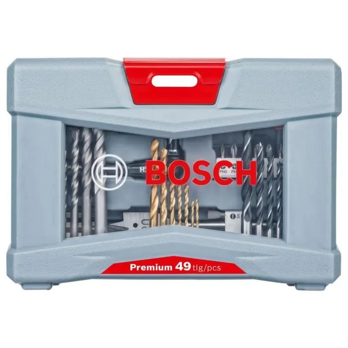 Bosch Coffret d'accessoires Premium 49 pièces pour perçage et vissage - Forets béton, métal, bois, embouts Quick-Change et butée de profondeur