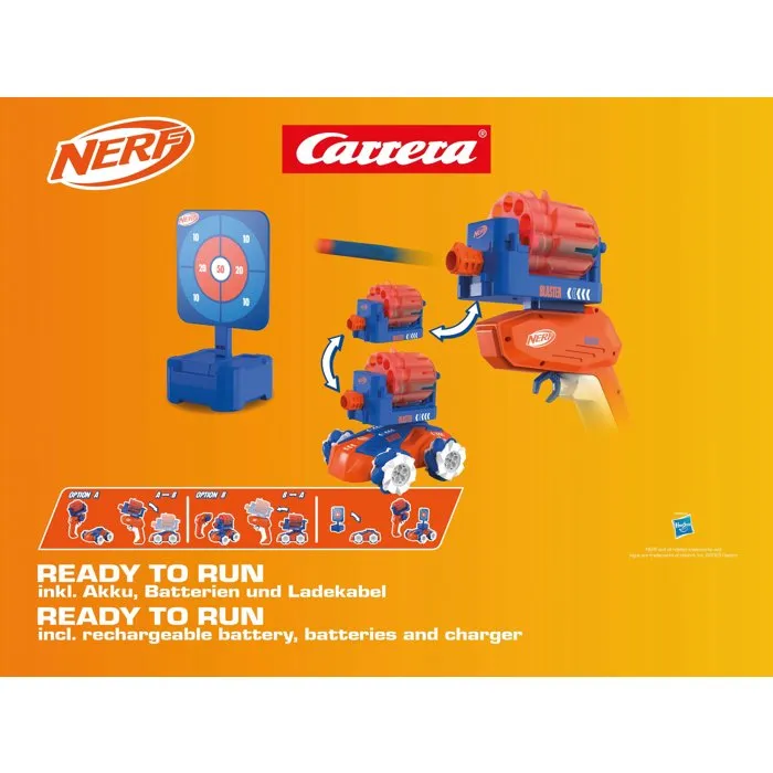 Carrera Nerf Blasting Car RC Voiture radiocommandée avec flèches et cible, 4 modes de jeu, 7 km/h, batterie incluse - À partir de 6 ans Carrera Nerf Blasting Car RC Voiture radiocommandée avec flèches et cible, 4 modes de jeu, 7 km/h, batterie incluse - À partir de 6 ans