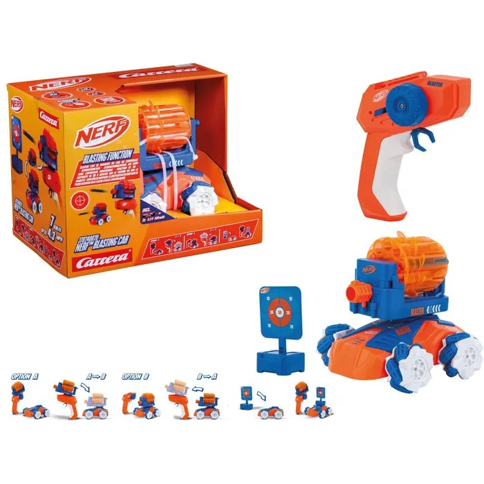 Carrera Nerf Blasting Car RC Voiture radiocommandée avec flèches et cible, 4 modes de jeu, 7 km/h, batterie incluse - À partir de 6 ans Carrera Nerf Blasting Car RC Voiture radiocommandée avec flèches et cible, 4 modes de jeu, 7 km/h, batterie incluse - À partir de 6 ans
