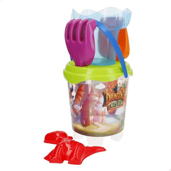 Color Baby - Seau de plage château de dragons, diamètre 18 cm avec pelle, râteau et arrosoir Color Baby - Seau de plage château de dragons, diamètre 18 cm avec pelle, râteau et arrosoir