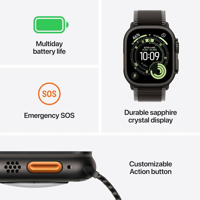 Apple Watch Ultra 3 GPS + Cellular - 49mm - Boîtier Black Titanium - Bracelet Black Alpine Loop - Large