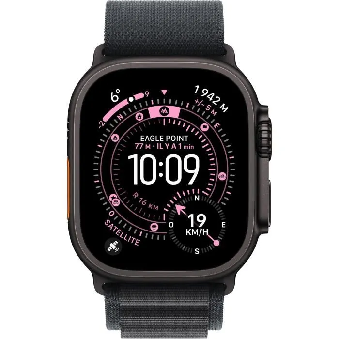 Apple Watch Ultra 3 GPS + Cellular 49mm - Boîtier en titane noir - Bracelet Alpine Loop noir grande taille Apple Watch Ultra 3 GPS + Cellular 49mm - Boîtier en titane noir - Bracelet Alpine Loop noir grande taille