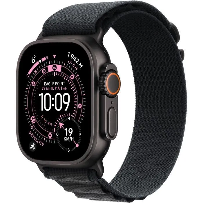 Apple Watch Ultra 3 GPS + Cellular 49mm - Boîtier en titane noir - Bracelet Alpine Loop noir grande taille Apple Watch Ultra 3 GPS + Cellular 49mm - Boîtier en titane noir - Bracelet Alpine Loop noir grande taille