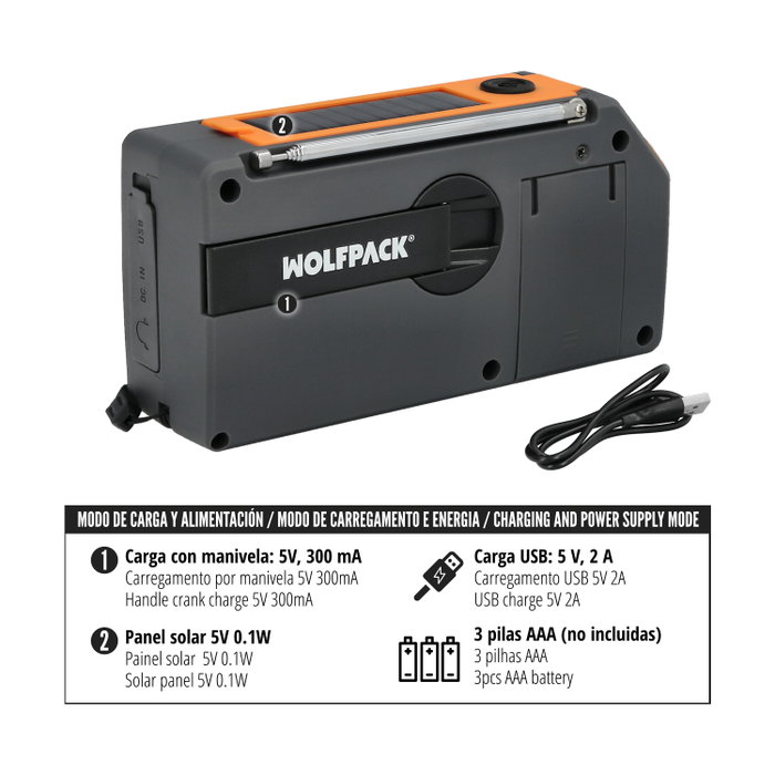 WOLFPACK LINEA PROFESIONAL Lanterne LED d'urgence solaire avec radio