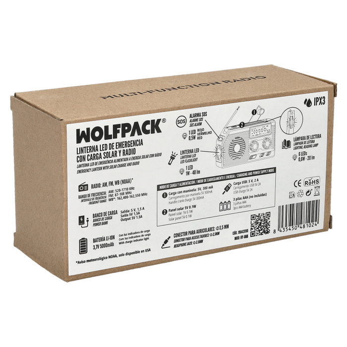 WOLFPACK LINEA PROFESIONAL Lanterne LED d'urgence solaire avec radio