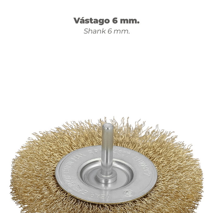 WOLFPACK LINEA PROFESIONAL Disque brosse en acier laitonné Ø 75 mm, tige 1/4 pol. WOLFPACK LINEA PROFESIONAL Disque brosse en acier laitonné Ø 75 mm, tige 1/4 pol.