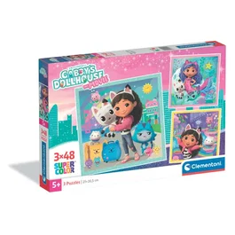 Clementoni - 3 Puzzles Gabby's Dollhouse - 48 Pièces Chacun - 3x 21 x 20.5 cm - Jeu Éducatif et Amusant pour Enfants