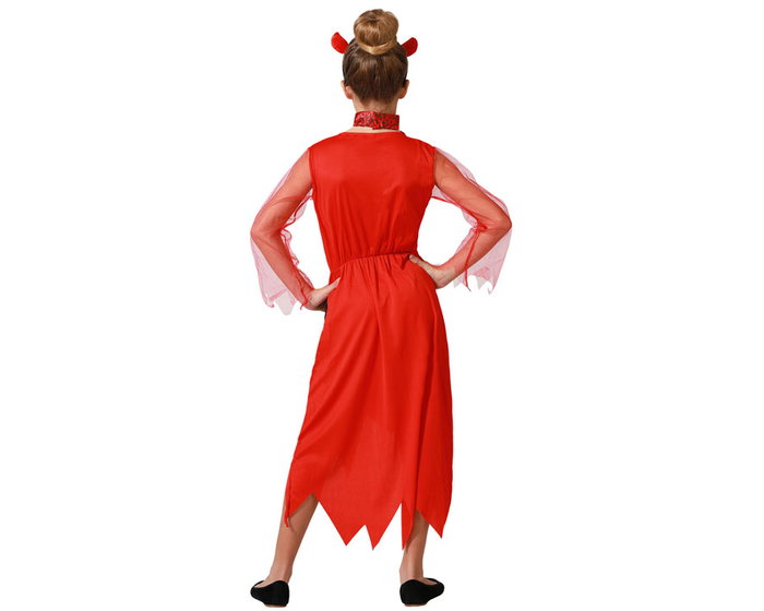 Déguisement Démoniaque pour Fille 10-12 Ans, Halloween Enfant Rouge et Noir - Vêtement de Déguisement, Diadème et Collier Inclus