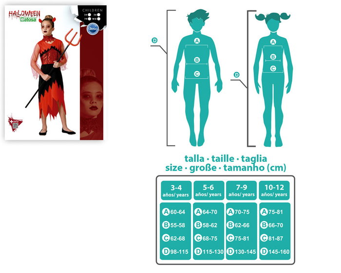 Déguisement Démoniaque pour Fille 10-12 Ans, Halloween Enfant Rouge et Noir - Vêtement de Déguisement, Diadème et Collier Inclus