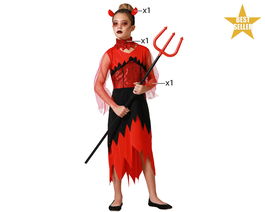 Déguisement Démoniaque pour Fille 10-12 Ans, Halloween Enfant Rouge et Noir - Vêtement de Déguisement, Diadème et Collier Inclus