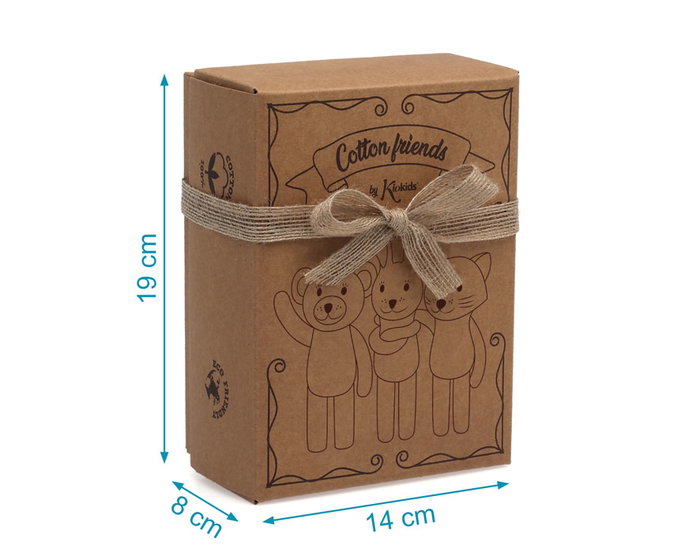 KioKids - Mordedor Osito en bois et coton, anneau de hêtre, jouet d'éveil écologique pour bébé +3 mois, collection Cotton Friends