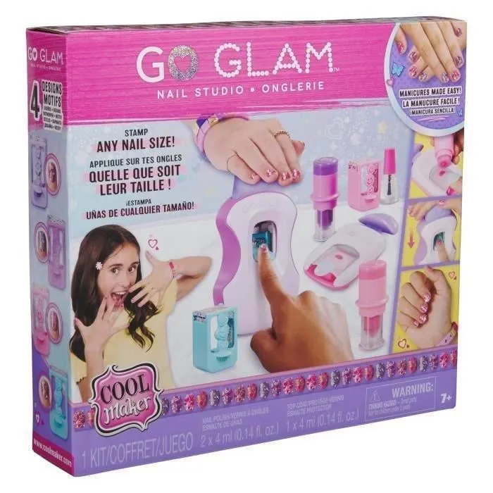 Spin Master Cool Maker - Coffret Go Glam Nail Studio, Machine à Manucure pour Enfants + 2 Vernis, 4 Motifs, Masque Silicone, Manucure Tendances