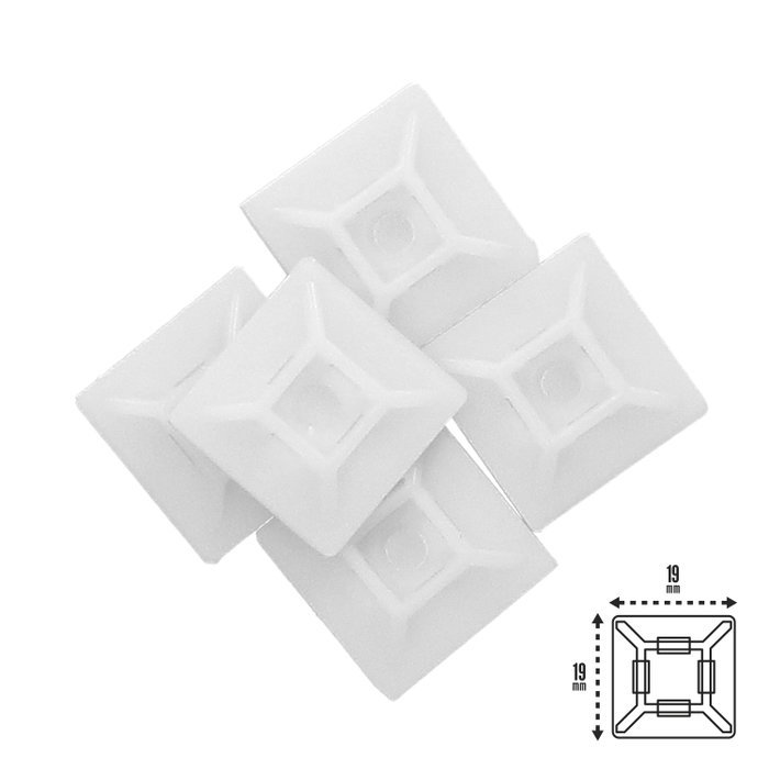 WOLFPACK LINEA PROFESIONAL Base Adhésive Pour Colliers de Serrage 19x19 mm, Blanche, 100 Unités