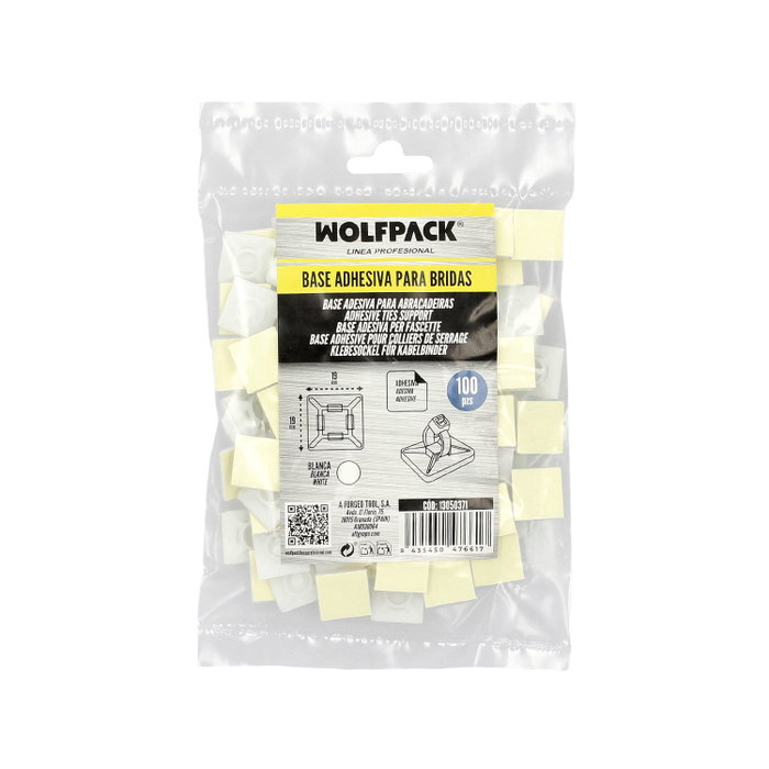 WOLFPACK LINEA PROFESIONAL Base Adhésive Pour Colliers de Serrage 19x19 mm, Blanche, 100 Unités