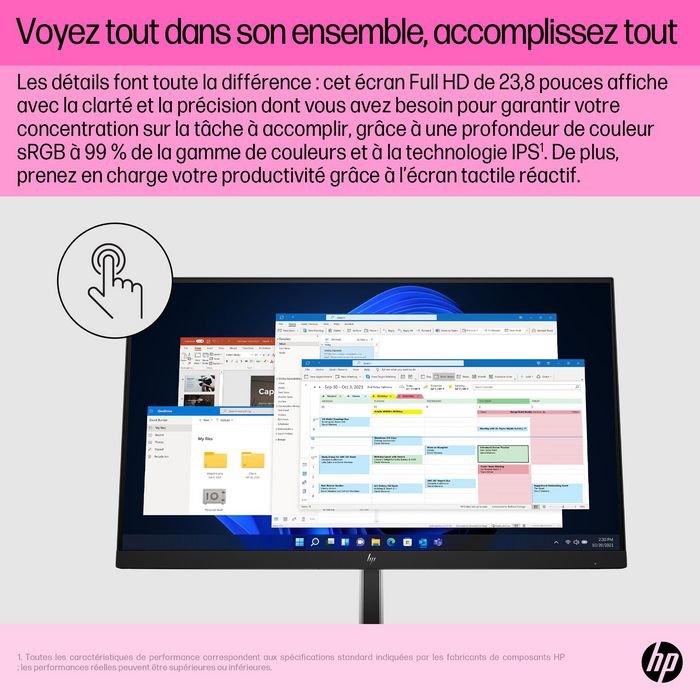 HP Écran Tactile PC Professionnel 23,8 Pouces FHD IPS 75 Hz - Modèle E24t G5 avec Réglage Ergonomique, Ports USB et Conception Écoresponsable