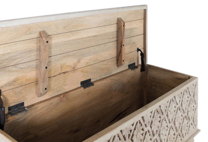 GINER Y COLOMER Malle de rangement en bois de manguier blanc décapé - Ouverture supérieure, fabrication artisanale - Grande capacité, 45 cm de hauteur - Parfait pour le stockage