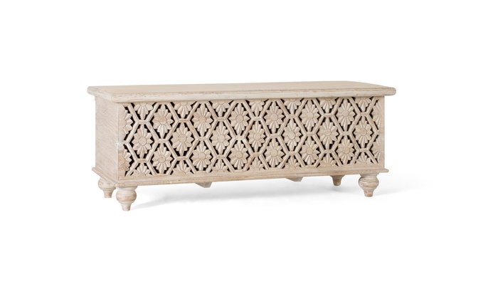 GINER Y COLOMER Malle de rangement en bois de manguier blanc décapé - Ouverture supérieure, fabrication artisanale - Grande capacité, 45 cm de hauteur - Parfait pour le stockage