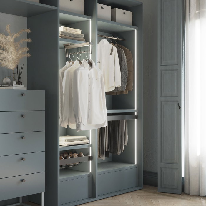 Emuca Rack avec glissières à extension totale et à fermeture douce pour accessoires d'armoire Quartz, 787-813mm, Aluminium et plastique, Titane