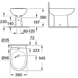 GROHE Bidet à poser en céramique sanitaire - Blanc alpin - Dimensions 360 x 390 x 545 mm (L x H x P) - Garantie 5 ans
