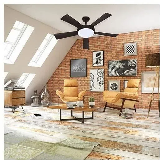 Farelek WALLIS Ventilateur de Plafond 132 cm avec Plafonnier LED - Noir, 5 Pales, 9+2 Vitesses, Rotation Réversible, 38W, Télécommande