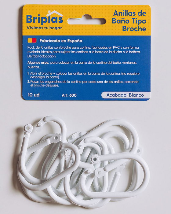 BRIPLAS Lot de 10 anneaux pour rideau de douche type broche blanc BRIPLAS Lot de 10 anneaux pour rideau de douche type broche blanc