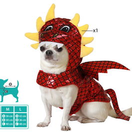 Deguisement Dragon pour Chien Taille M - Deguisement de Mascotte Rouge en Polyester pour Animaux de Compagnie