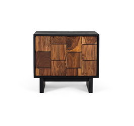 Table de Chevet en Bois de Mango et Sheesam Effet 3D Wengué et Noix - 50 x 56 x 40 cm avec Porte et Montage