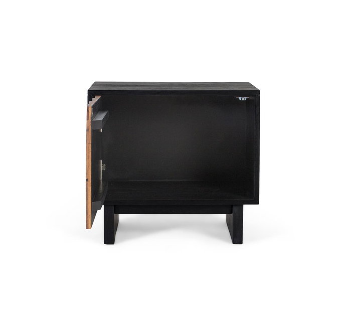 Table de Chevet en Bois de Mango et Sheesam Effet 3D Wengué et Noix - 50 x 56 x 40 cm avec Porte et Montage