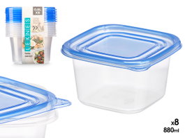 LEKNES Set de 8 boîtes de conservation 880ml Bleu + Transparent