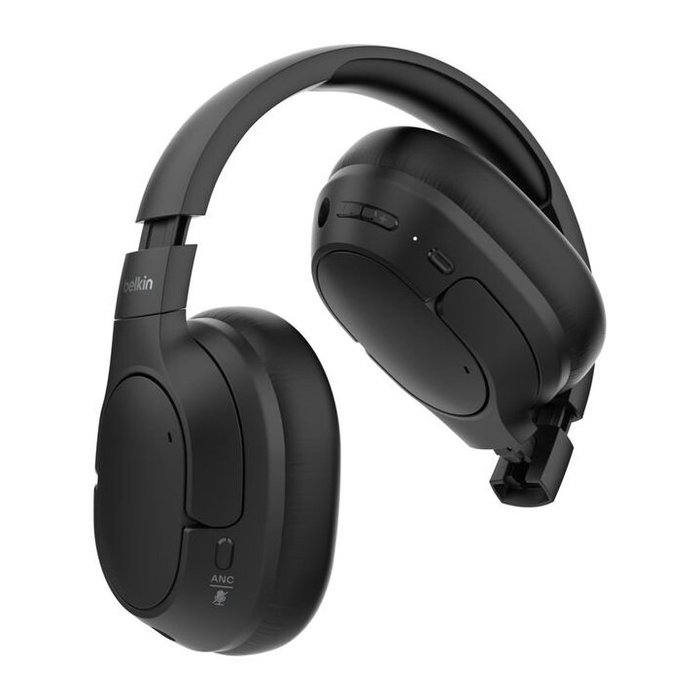 Belkin AUD008HQBK Casque Bluetooth sans fil circumaural avec réduction de bruit hybride, noir - 40mm, USB-C, 3.5mm